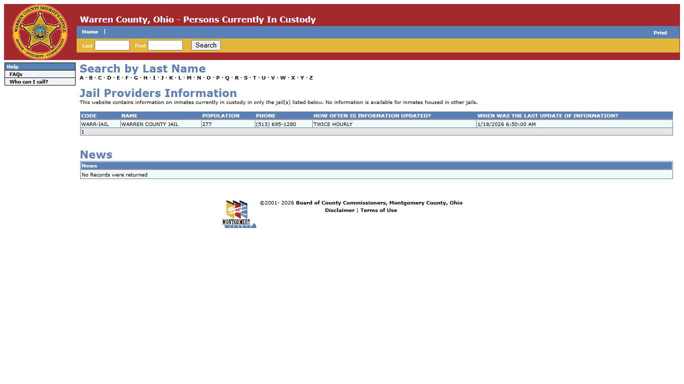 Warren County, Ohio - Persons Currently In Custody